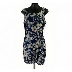 Vintage 90s Y2K Rampage R-Wear Size 7 Dress Blue Faux Wrap Hawaiian Tropical
